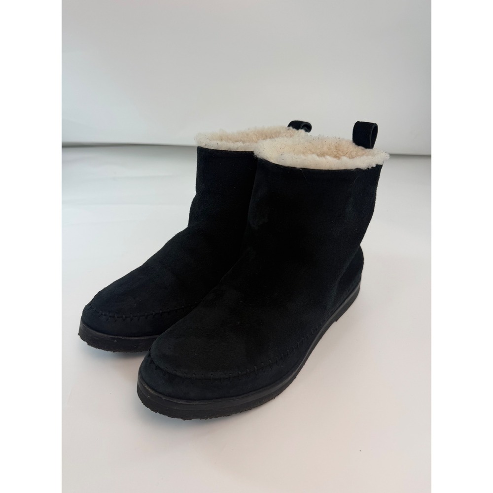 Jenni Kayne Black Suede Shearling Lined Moccasin Ankle Boots Italy 36
